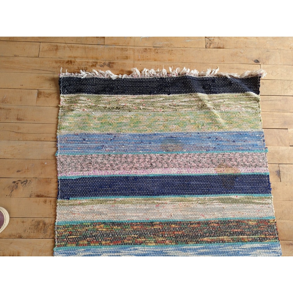 Antique Imported Swedish Hand Made Rag Rug Runner (26.5" x 140" ) As Shown - Picture 10 of 12